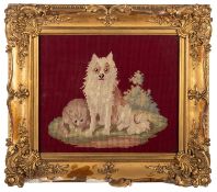 Two Victorian Berlin woolwork embroideries, circa 1880; depicting a horse and a recumbent hound,