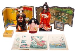 A mixed group of Japanese works of art comprising a folio of woodblocks entitled Birds and Flowers,