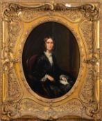 19th Century British school - Portrait study of a Victorian Lady in black dress holding a letter