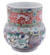 A large Chinese famille verte tankard [handle lacking],