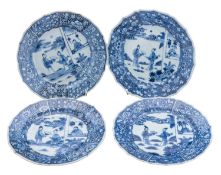 A set of four Chinese 'Xi Xiang Ji' blue and white dishes,