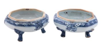 A pair of Chinese blue and white octagonal tripod salts,
