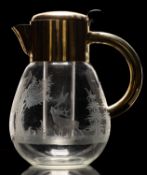 A glass lemonade jug of oviform engraved with a braying stag,