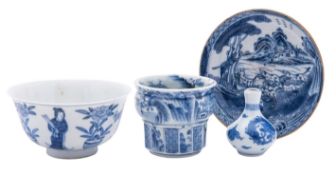 A mixed lot of Chinese and Japanese blue and white porcelain comprising a miniature vase painted