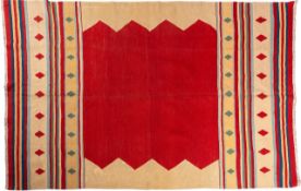 A Qashgai Kelim, the wine serrated field with beige surround and ivory, beige,