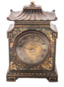A small French Edwardian lacquered and chinoiserie mantel clock the eight-day duration timepiece