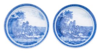 A pair of Chinese blue and white 'River Gods in Distress' saucers,