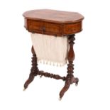 A Victorian burr walnut and line inlaid sewing table,