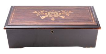 A Swiss rosewood, marquetry and ebonised wood musical box,