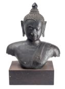 A large Thai bronze Buddha head,