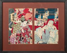 A diptych of Japanese woodblock prints by Yoshu/Toyohara Chikanobu [aka Hashimoto Naoyoshi