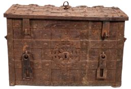 A Continental iron bound and iron clad chest, probably Nuremberg,