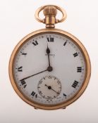 Buren a 9K gold keyless pocket watch the dial having black Roman numerals,