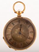 A lady's 18K gold pocket watch, the gold dial having black Roman numerals,