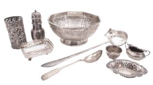A mixed lot of various silver & silver plated wares, to include a rectangular bonbon dish,