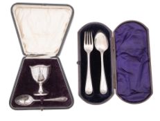 A Victorian cased South West provincial silver christening fork & spoon, Old English Bead pattern,