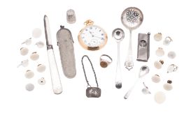 Silver & collectables, to include a quantity of buttons/ studs, a wine label incised 