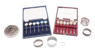 A mixed lot of silver etcetera, comprising of a cased set of coffee spoons,