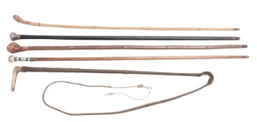 A late Victorian silver mounted walking cane, with a painted porcelain handle,