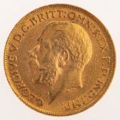 A George V Sovereign, bare bust, reverse.