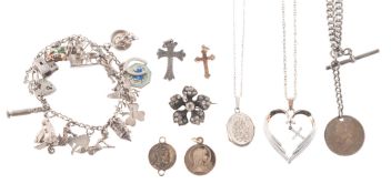 A mixed lot of silver jewellery, to include a charm bracelet & attached charms,