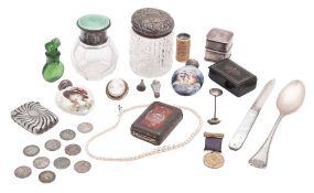 A mixed lot of silver & collectables, comprising of two silver mounted jars,