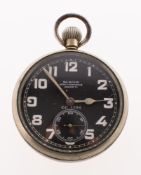 A chrome-plated Mark V World War I Royal Flying Corps pilot's pocket watch the black dial having