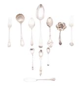 Miscellaneous silver flatware, to include a tablespoon, a small ladle, a sifter ladle,
