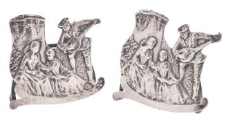 A pair of Edwardian silver menu card holders,