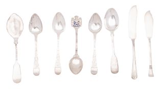 Five silver teaspoons, 4 initialled and a P&O cruises souvenir spoon,