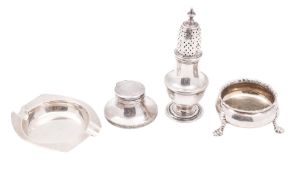 A small mixed lot of silver, comprising of a George II salt, a George II pepper caster,