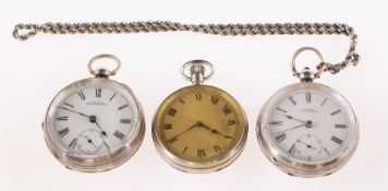 Three silver pocket watches to include American Waltham Watch Co.