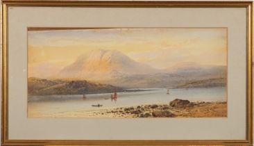 Late 19th / early 20th century school - Lake and a mountain scene - Watercolour on paper - 24 x