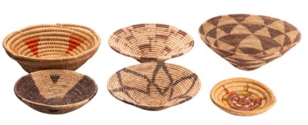 Six various woven palm, straw-work and c