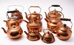 Quantity of copper kettles, brass bellow