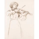 Late 19th Century / Edwardian school - Study of a violin player - Chalk - Indistinctly signed