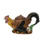 A George Jones majolica cockerel teapot and cover,