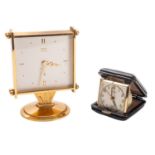 Oris, a brass desk clock having an eight-day duration jewelled movement with a lever escapement,