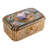 A FRENCH OR SWISS GILT METAL AND ENAMELLED SINGING BIRD AUTOMATON MUSICAL BOX,