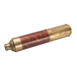A 19th century mahogany and brass three draw telescope, unsigned, with sliding shades to either end,
