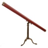 A 19th Century mahogany and brass 3' refracting telescope.