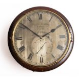 A 19th century mahogany wall clock formerly of Great Basses Reef Lighthouse, Sri Lanka,