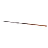 A 19th century Zulu stabbing spear (Iklwa), the elongated leaf shaped blade on a cord bound shaft,