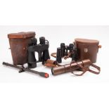 A 20th Century leather bound brass Hilary Everest three draw telescope.