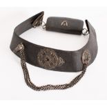 An early 20th Century WWI period silver mounted black leather officer's cross belt and pouch.