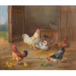 * Edgar Hunt (British, 1876-1953) - A study of chickens in a barn