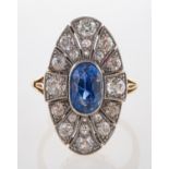 An Art Deco sapphire and diamond panel ring,