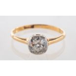 A Victorian 18ct marked, old cut diamond solitaire ring,