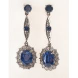 A pair of sapphire of diamond cluster drop earrings,