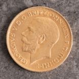 A George V half sovereign, bare head, reverse with St. George and The Dragon and dated 1912